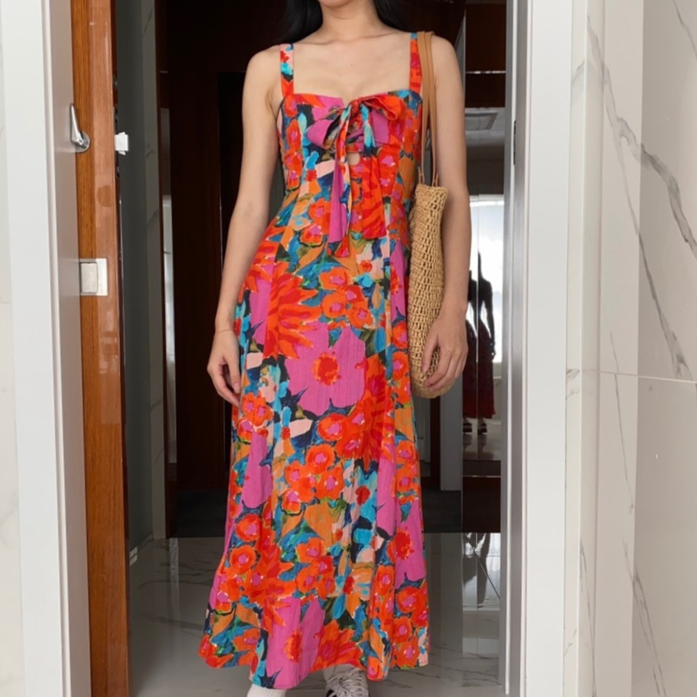 Mara Hoffman mei linen midi dress red florals - Picture 13 of 13